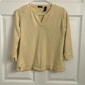 Vintage Gap Top Cotton Yellow Knit 3/4 Sleeve Size L
